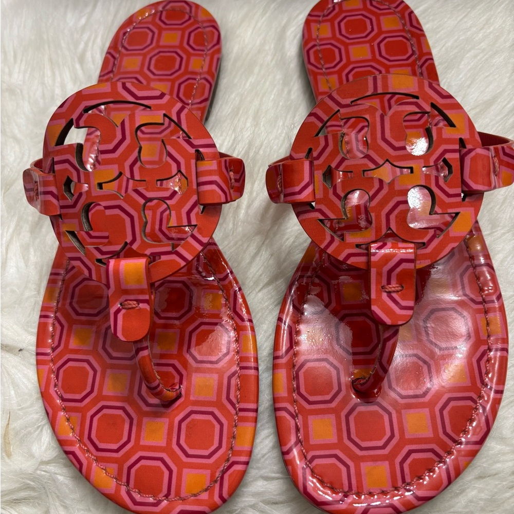 Tory Burch Orange Octagon Miller Sandals Size 9